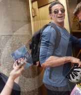 Hugh Jackman Spotted By Midtown Crowd Wearing Cycle Helmet In New York City - 18 Jul 2025