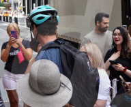 Hugh Jackman Spotted By Midtown Crowd Wearing Cycle Helmet In New York City - 18 Jul 2025