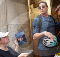 Hugh Jackman Spotted By Midtown Crowd Wearing Cycle Helmet In New York City - 18 Jul 2025
