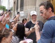 Hugh Jackman Spotted By Midtown Crowd Wearing Cycle Helmet In New York City - 18 Jul 2025