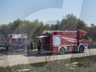 Firefighters In Action During A Vegetation Fire In Southern Italy