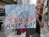 NY Protest Against Cancellation Of Late Show With Colbert
