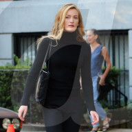 Sarah Pidgeon is spotted in a black sweater and pants with loafers filming 'American Love Story' in East Village in New York City