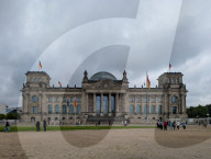 Tourist Groups Visit The Reichstag On A Rainy Day