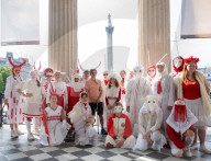 Jeremy Deller's The Triumph of Art outside the National Gallery, London, UK.