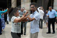 People Dance Danzón In The Center Of The Tlalpan Borough In Mexico City.