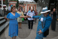People Dance Danzón In The Center Of The Tlalpan Borough In Mexico City.