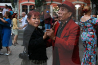 People Dance Danzón In The Center Of The Tlalpan Borough In Mexico City.
