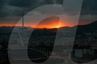 Montjuich Telefónica Tower At Sunset In Barcelona.