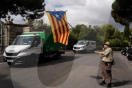 Independence Protest At The Doors Of The National Museum Of Art Of Catalonia (MNAC) In Barcelona.