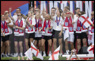 England's winning Women's Euro 2025 team homecoming parade in London, UK.