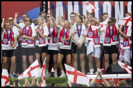 England's winning Women's Euro 2025 team homecoming parade in London, UK.