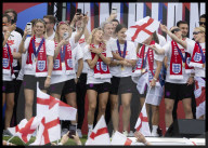 England's winning Women's Euro 2025 team homecoming parade in London, UK.
