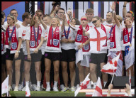 England's winning Women's Euro 2025 team homecoming parade in London, UK.