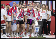 England's winning Women's Euro 2025 team homecoming parade in London, UK.