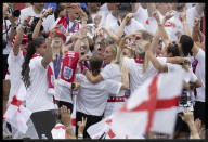 England's winning Women's Euro 2025 team homecoming parade in London, UK.