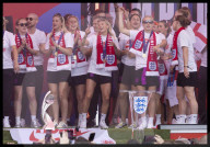 England's winning Women's Euro 2025 team homecoming parade in London, UK.