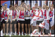 England's winning Women's Euro 2025 team homecoming parade in London, UK.