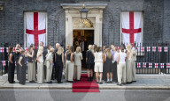 The England women's national football team outside no.10 Downing Street 