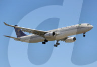 Saudia Airbus A330 landing at Barcelona Airport