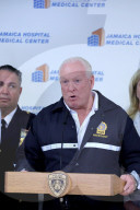 Mayor Adams And Commissioner Tisch Brief Media After Detective Shot During 109th Precinct Incident