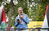 Ben Jamal director of the Palestine Solidarity Campaign speaks at a Pro Palestinian rally at the Israeli Embassy, Kensington, London, Great Britain 
22nd August 2025