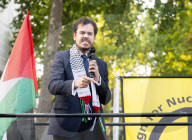 Saleem Nusseibeh speaks at a Pro Palestinian rally at the Israeli Embassy, Kensington, London, Great Britain 
22nd August 2025 

Saleem Nusseibeh from the Muslim Association of Britain who is a student activist & President of UCL Students for Justice i