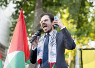 Saleem Nusseibeh speaks at a Pro Palestinian rally at the Israeli Embassy, Kensington, London, Great Britain 
22nd August 2025 

Saleem Nusseibeh from the Muslim Association of Britain who is a student activist & President of UCL Students for Justice i