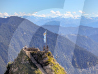 Viewing Platform With Bavarian Flag On Mount Wendelstein