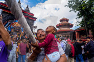 Indra Jatra Begins With The Installation Of The Lingo In Kathmandu, Nepal