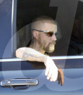 PREMIUM EXCLUSIVE Justin Bieber Sports Full Beard, Nose Ring, and Acne Sticker After Studio Session in Hollywood