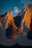 Crescent Moon Rising Behind Monte Camicia Peak, Italy