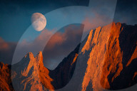 Crescent Moon Rising Behind Monte Camicia Peak, Italy