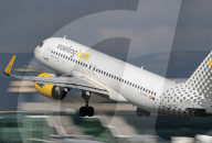 Diverse Vueling aircraft at Barcelona Airport