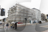 England flags put up in front of the Royal Beach Hotel
