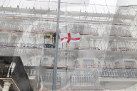 England flags put up in front of the Royal Beach Hotel