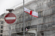 England flags put up in front of the Royal Beach Hotel