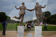 Statues of Trump and Epstein appear in front of U.S. Capitol