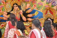 Bengali women play with Vermilion on last day of Durga Puja