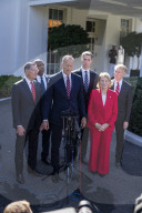 US Senate Majority Leader John Thune (R-SD) Speaks To The Media Outside The West Wing Of The White House