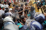 Protesters Clash With Police Barrier In Dhaka Amid Job Quota Demand Demonstration
