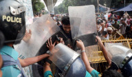 Protesters Clash With Police Barrier In Dhaka Amid Job Quota Demand Demonstration