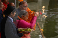 Interim Prime Minister Sushila Karki Offers Argha During Chhath Festival In Kathmandu, Nepal