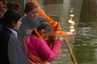 Interim Prime Minister Sushila Karki Offers Argha During Chhath Festival In Kathmandu, Nepal