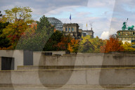 Holocaust Memorial Stelae With Reichstag Dome And Brandenburg Gate Quadriga Beyond