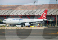 A Turkish Cargo Airbus A330-243F on the runway at Madrid Airport