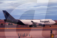 A Flexport Boeing 747-45EF on the runway at Madrid Airport