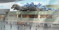 Monster Godzilla welcome for airport visitors