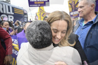 Candidate For New Jersey Governor Mikie Sherrill Speaks At A Kick Off Event And Campaign Rally For Her "Driving Down Costs" Bus Tour Outside Of Bloomfield College