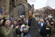 Candidate For New Jersey Governor Mikie Sherrill Speaks At A Kick Off Event And Campaign Rally For Her "Driving Down Costs" Bus Tour Outside Of Bloomfield College